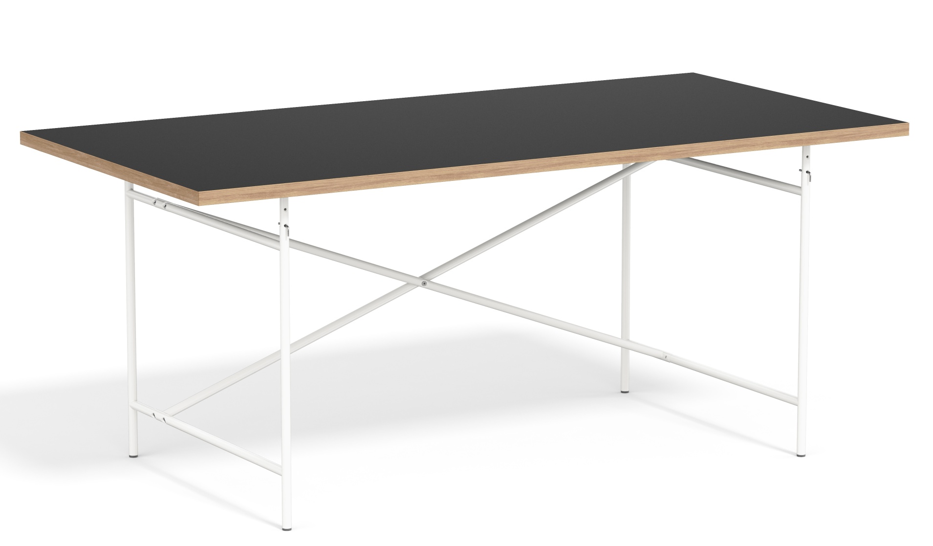 Eiermann Tisch mit schwarzer Tischplatte und weißem Gestell, Design Schreibtisch für Büro und Zuhause.