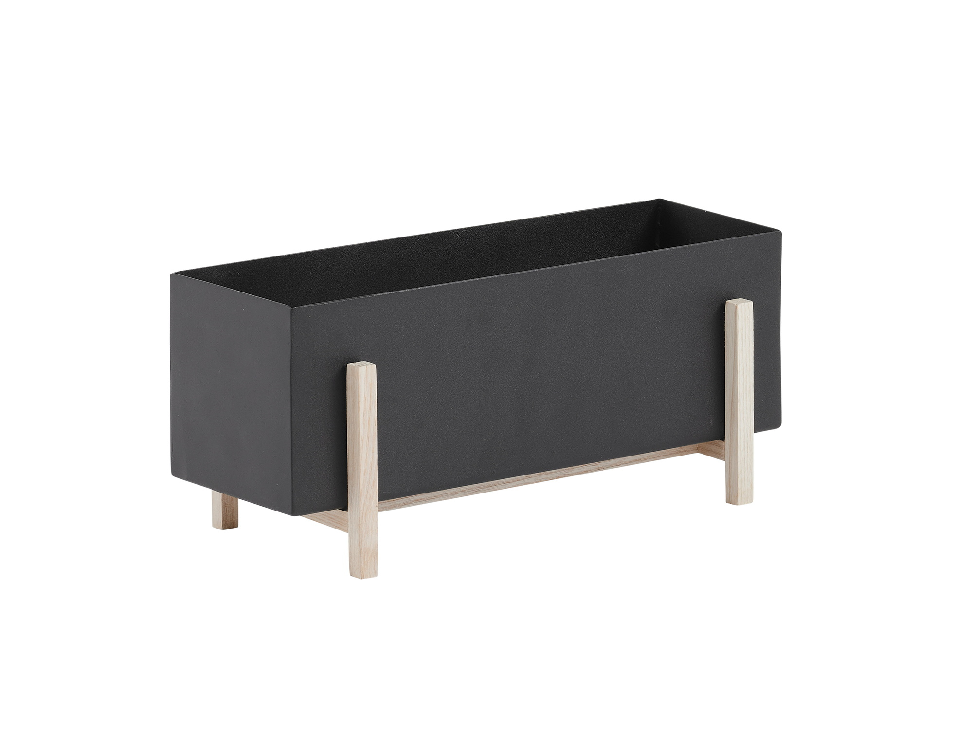 Schwarze Botanic Kräuter-Box von Design House Stockholm mit hellem Holzgestell für den Innenbereich.