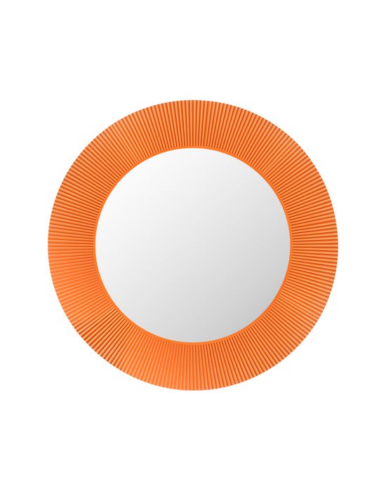 Oranger All Saints Spiegel von Kartell: Runder Wandspiegel mit plissiertem Rahmen.