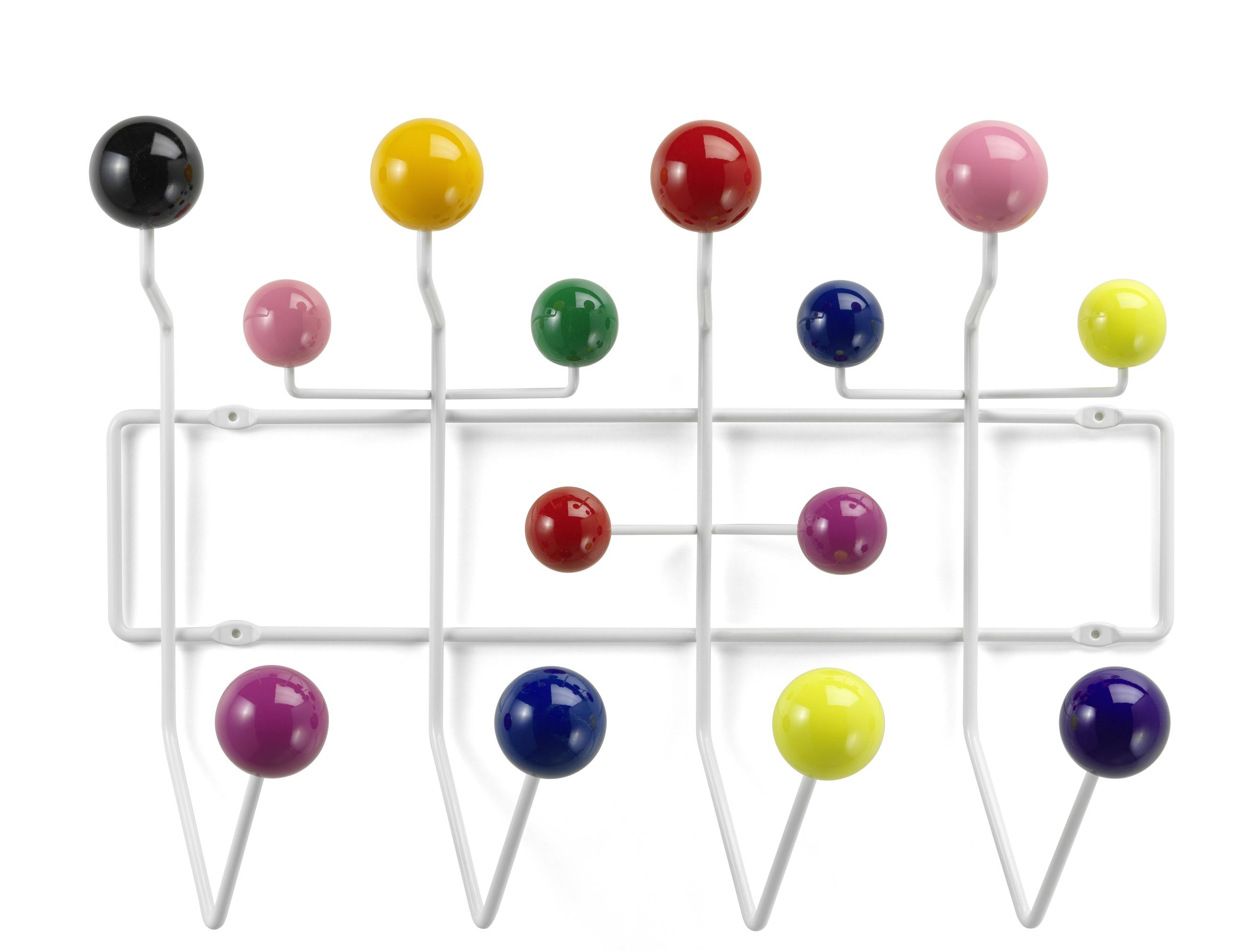 Eames Hang it all Garderobe von Vitra mit bunten Holzkugeln und weißem Drahtgestell.