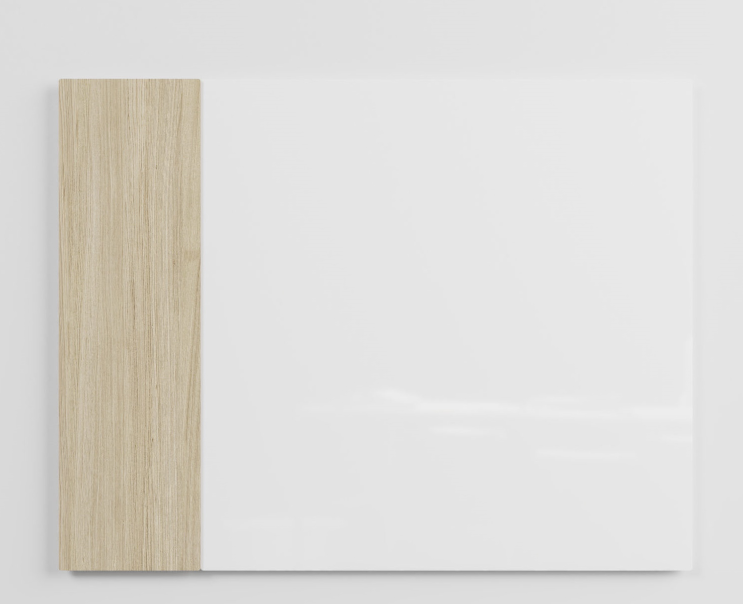 Chat Board Classic Crafted Wandtafel: Quadratische, magnetische Glastafel in Weiß mit hellem Holzrahmen.