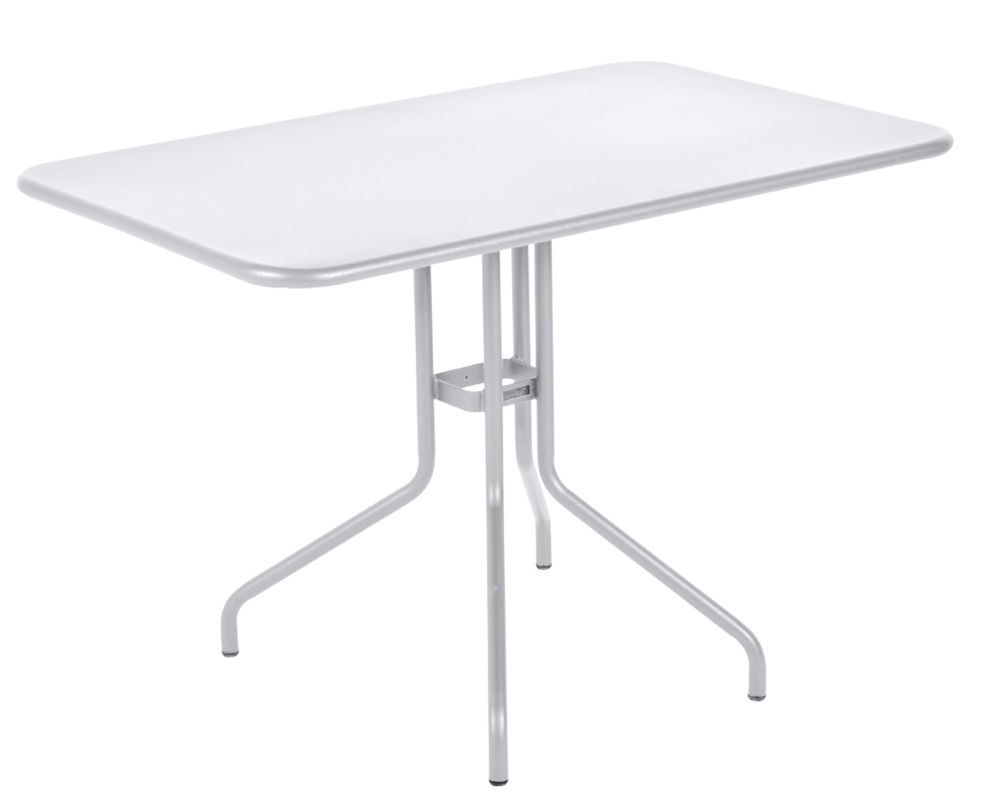 Weißer Pétale Tisch 110x70 cm von Fermob für den Außenbereich, moderner Gartentisch mit filigranem Metallgestell.