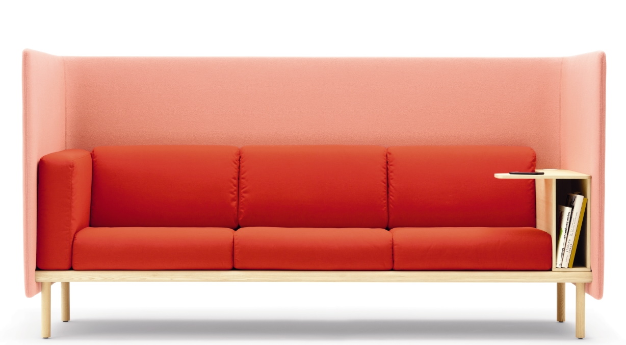 Floater Sofa: Modernes 3-Sitzer Sofa von Cor in Rot und Rosa mit Ablage.