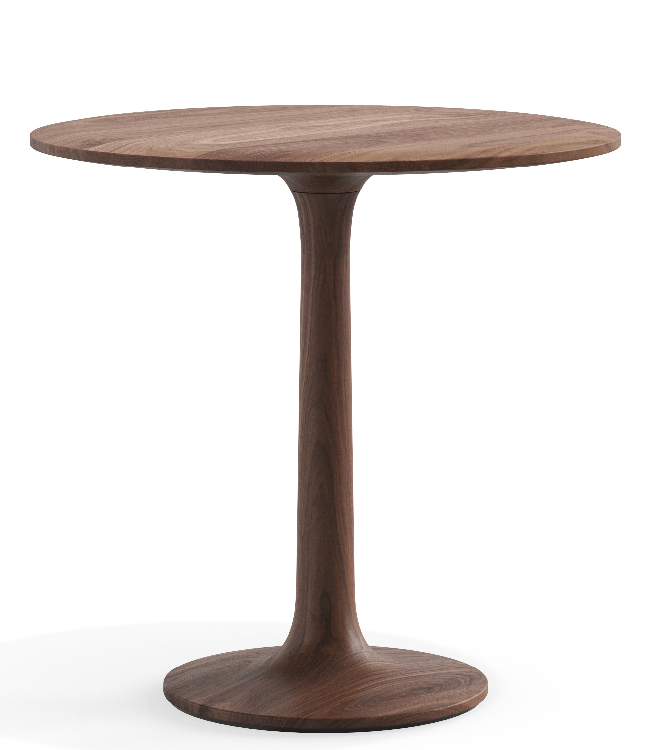 Turntable Couch Beistelltisch Zeitraum aus dunklem Holz mit runder Tischplatte und Sockel.