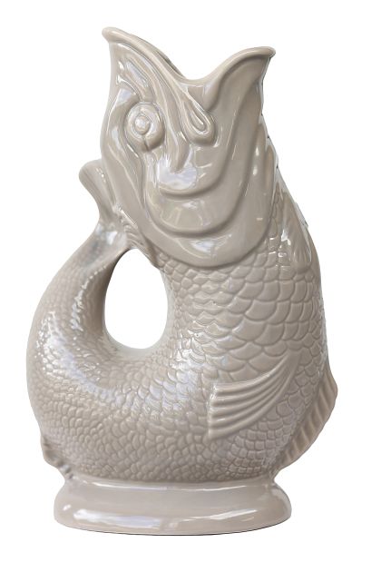Gluckigluck Karaffe in Pilzgrau, XL Fisch Vase für Wasser, Wein oder Blumen.