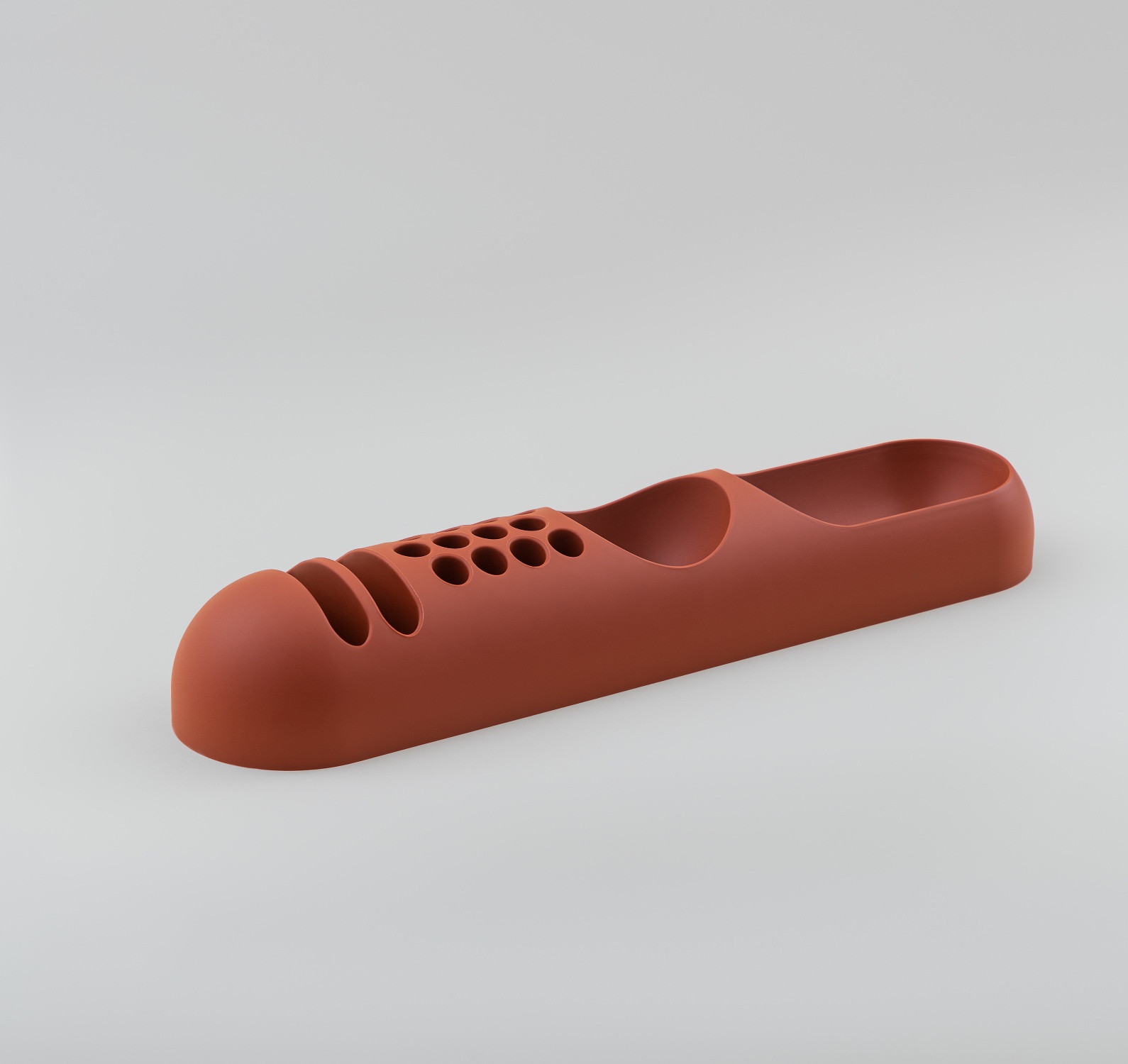 Bob Schreibtischablage: Terrakottafarbene Schreibtischorganisation mit Stifthalter, Ablagefächern und minimalistischem Design zur Büroorganisation.
