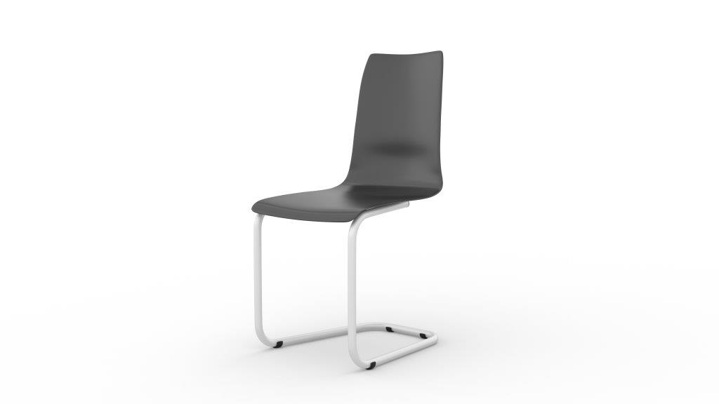 Tojo Stuhl: Moderner Freischwinger Stuhl in Grau mit weißem Metallgestell für Esszimmer und Büro.