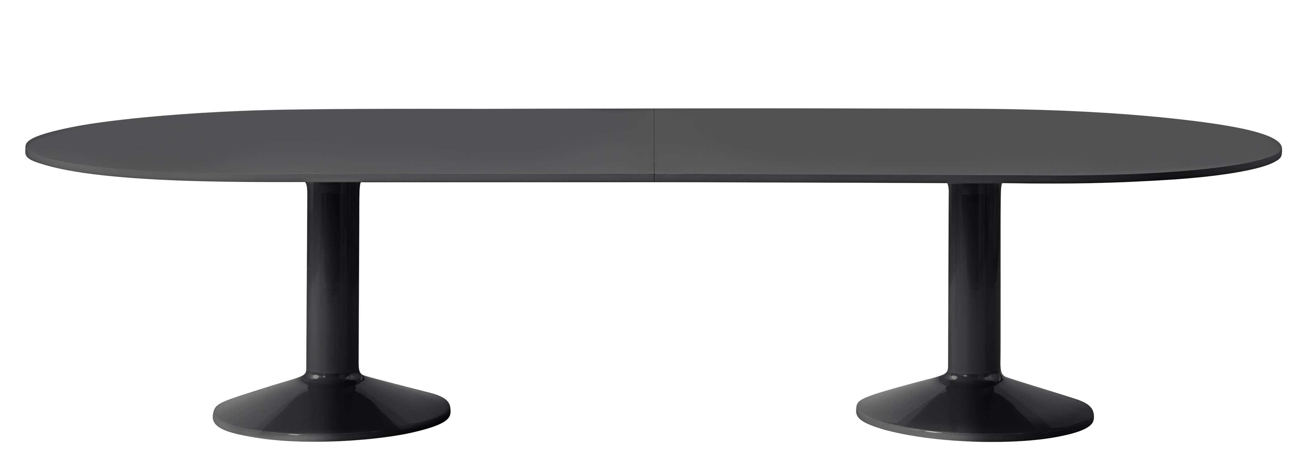 Muuto Midst Konferenztisch in Schwarz, oval mit zwei Beinen für moderne Büros und Besprechungsräume.