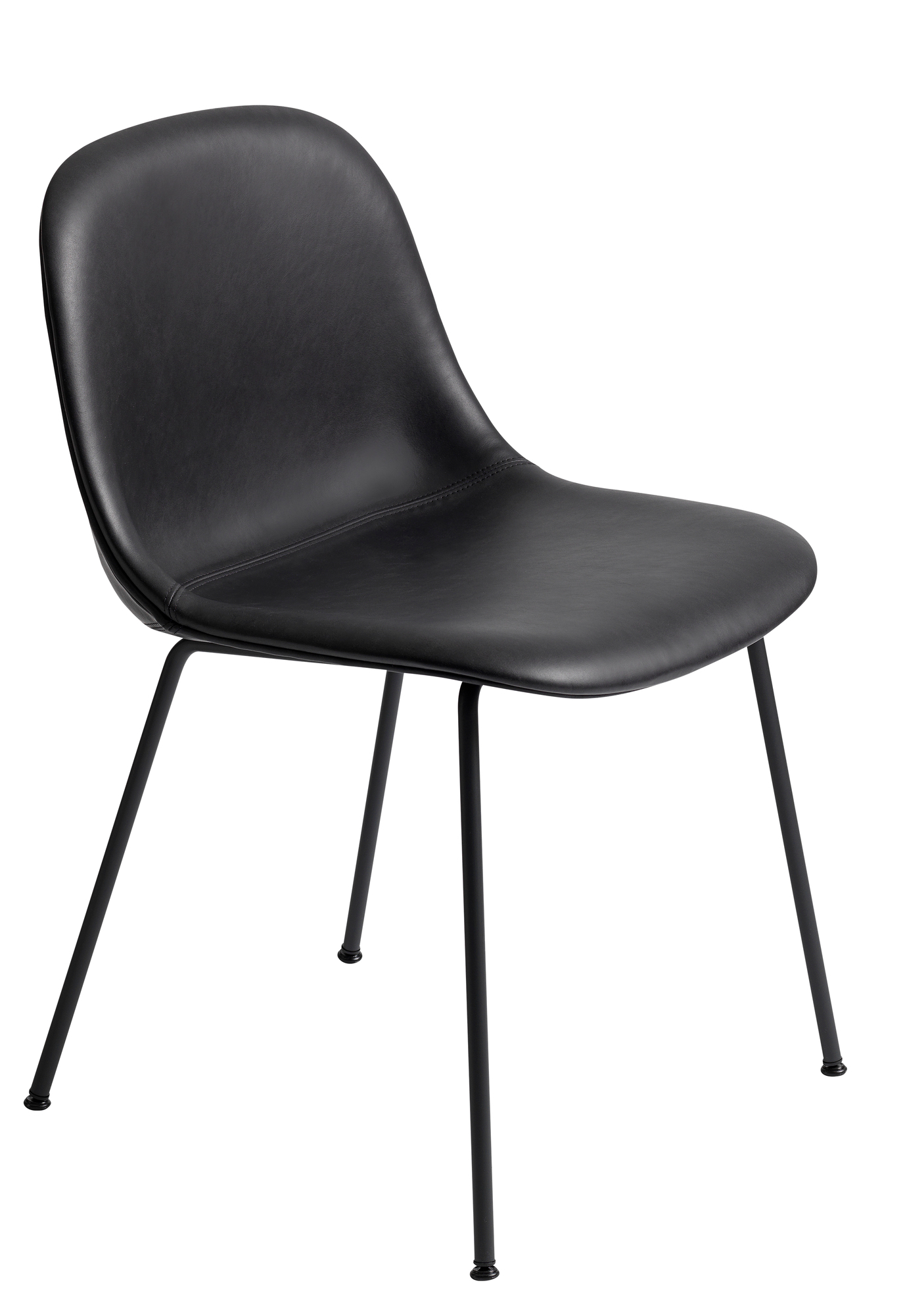 Schwarzer Fiber Side Chair von Muuto mit Lederbezug und filigranem, schwarzem Stahlrohrgestell.