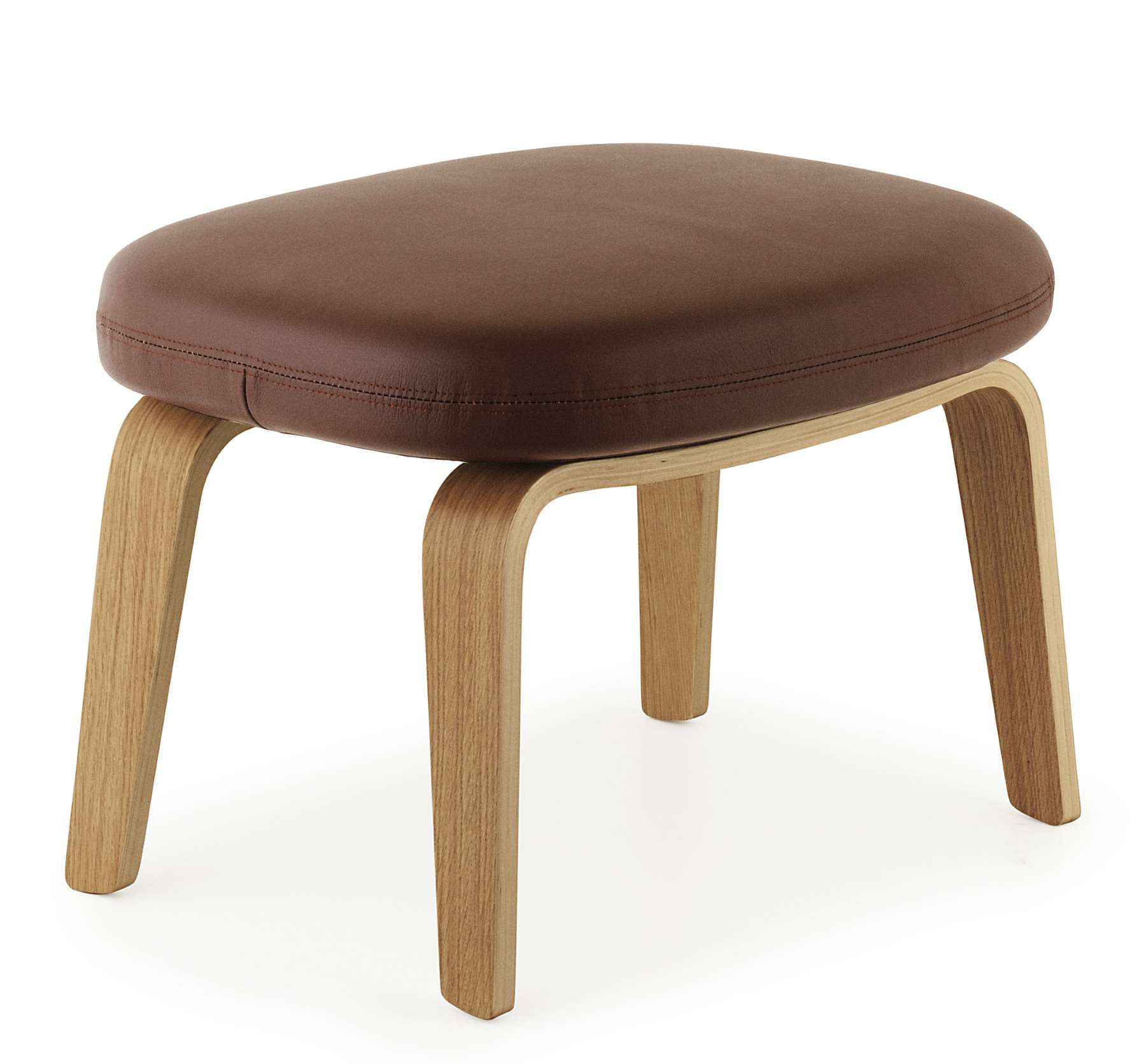 Era Footstool von Normann Copenhagen, braunes Leder, helles Holzgestell, moderner Hocker.