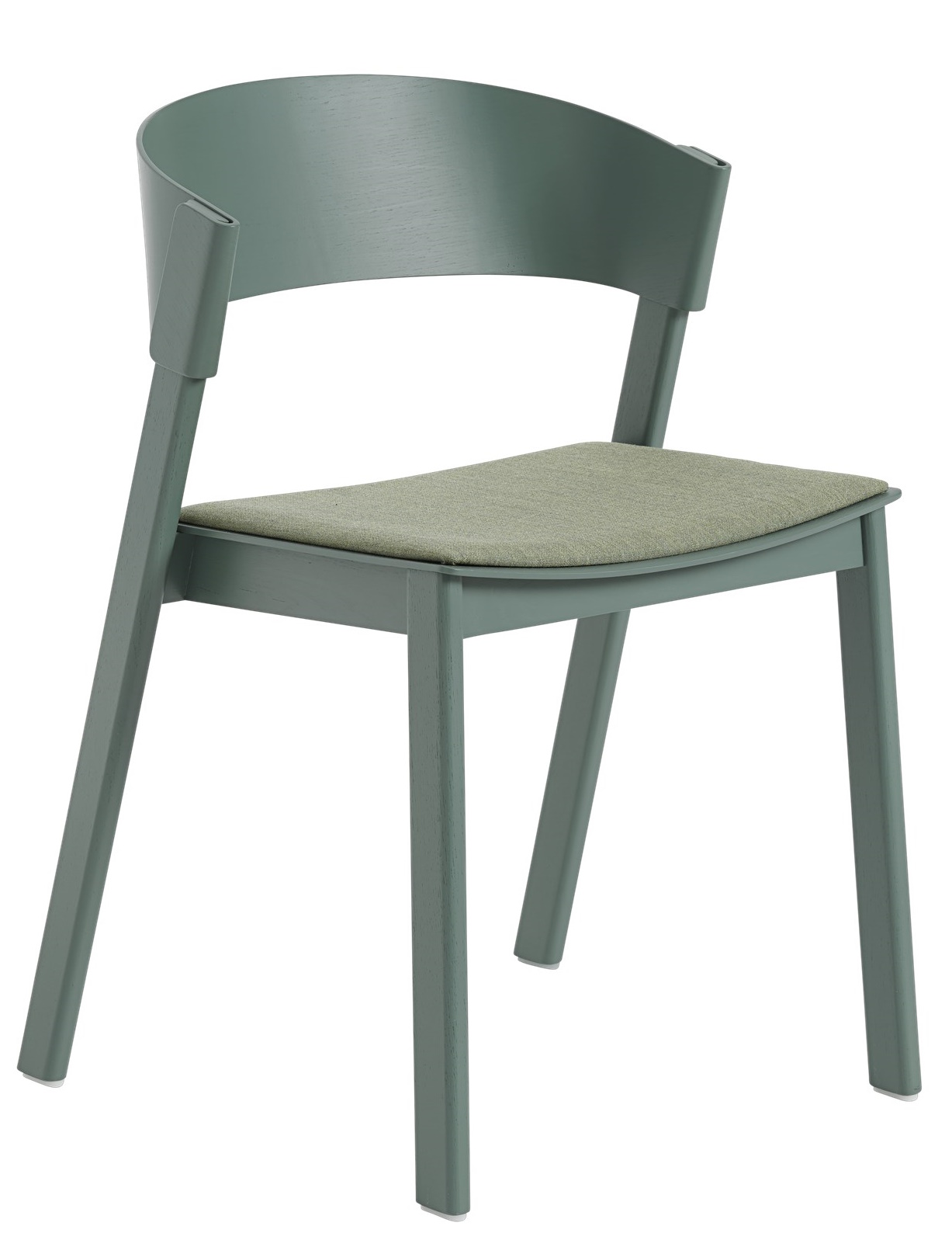 Cover  Side Chair Stuhl von Muuto, moderner Holzstuhl in Grün mit gepolsterter Sitzfläche für Esszimmer und Wohnbereich.