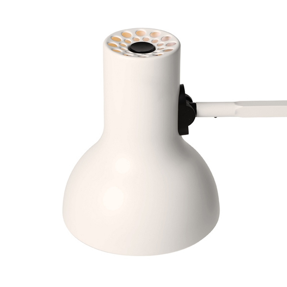 Nahaufnahme der weißen Type 75 Mini Anglepoise Tischleuchte, Paul Smith Edition 6.
