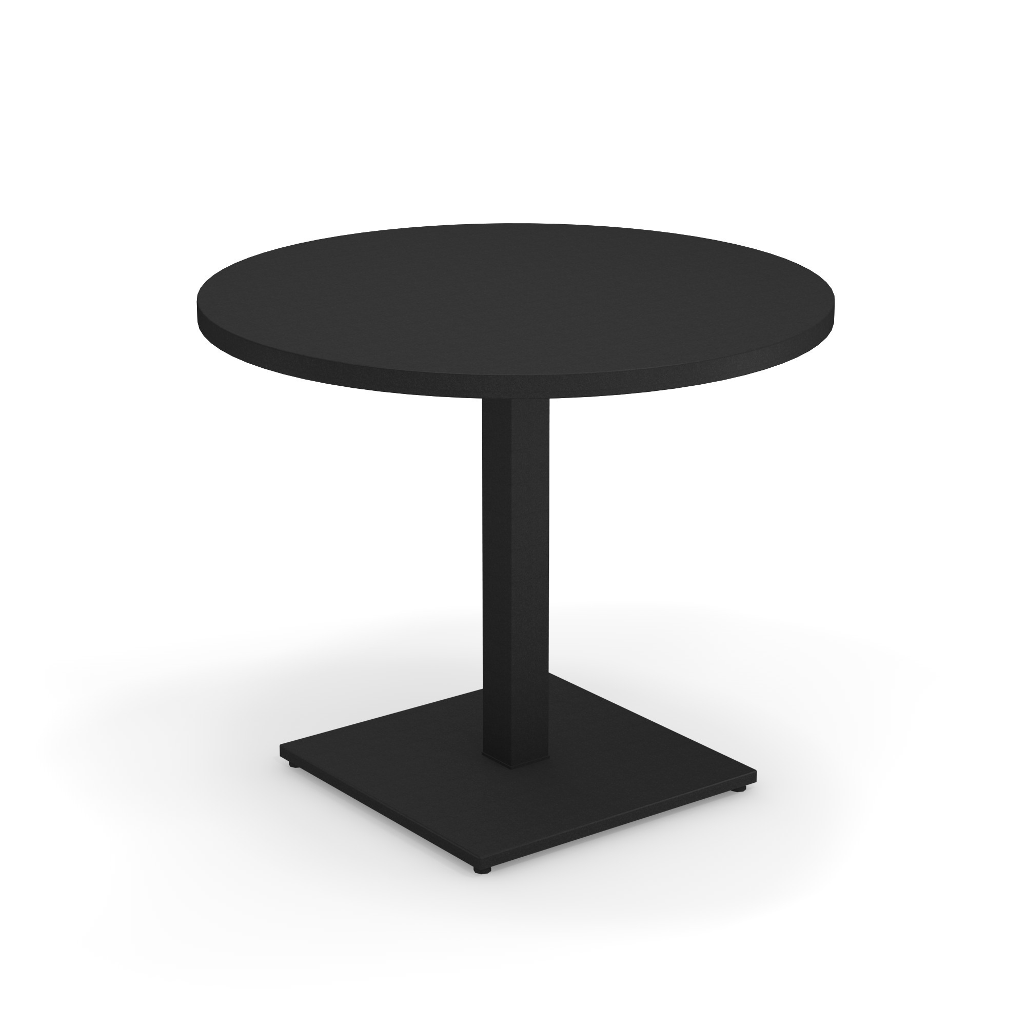 Schwarzer Emu Round Tisch mit runder Tischplatte und quadratischem Fuß für Gastronomie und Garten.