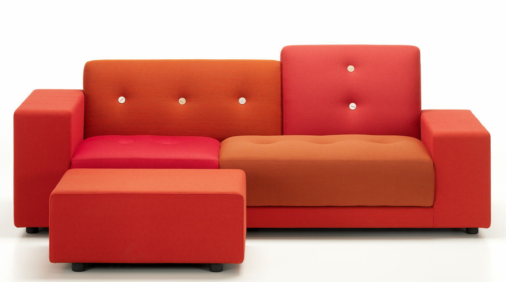 Roter Polder Ottoman von Vitra, ein moderner Hocker und Teil einer modularen Sofalandschaft.