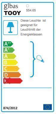 Energielabel der Tooy Muse Stehleuchte 554.65 mit Energieeffizienzklassen von A++ bis E.