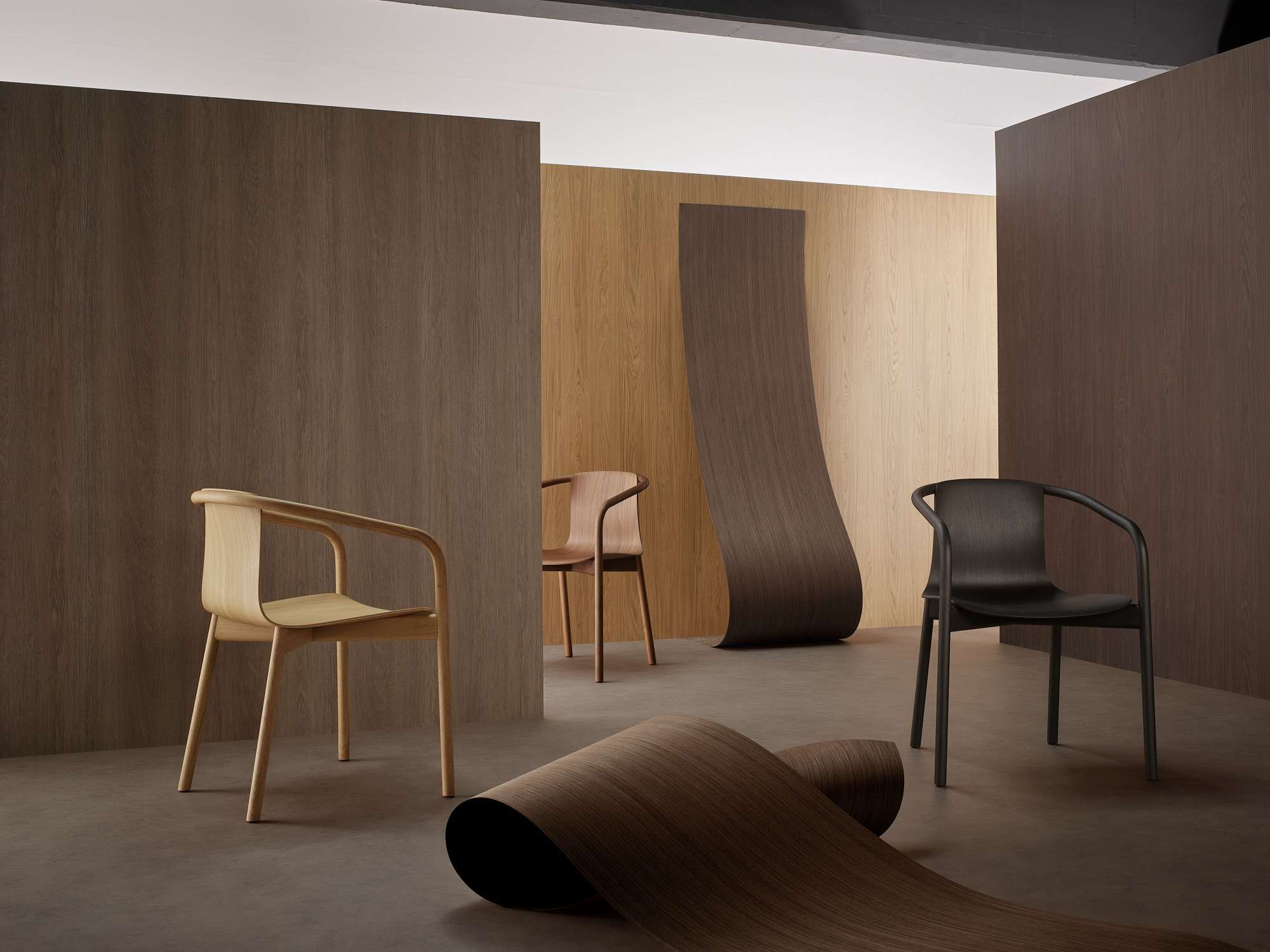 Osuu Chair von Walter Knoll in verschiedenen Holzfarben, minimalistisches Design für Esszimmer und Wohnbereich.