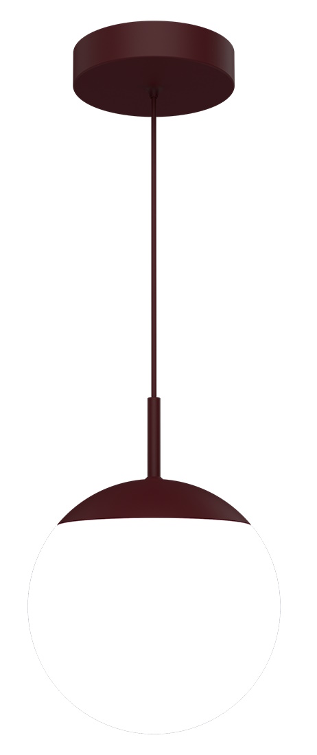 Mooon Pendelleuchte von Fermob, Ø 25 cm, in Pflaume, moderne Hängelampe mit runder, weißer Glaskugel.
