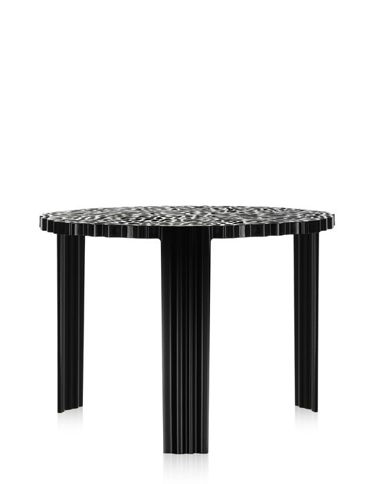 Schwarzer Kartell T-table Beistelltisch mit runder Tischplatte und geriffelten Beinen, modernes Design für Wohnzimmer.