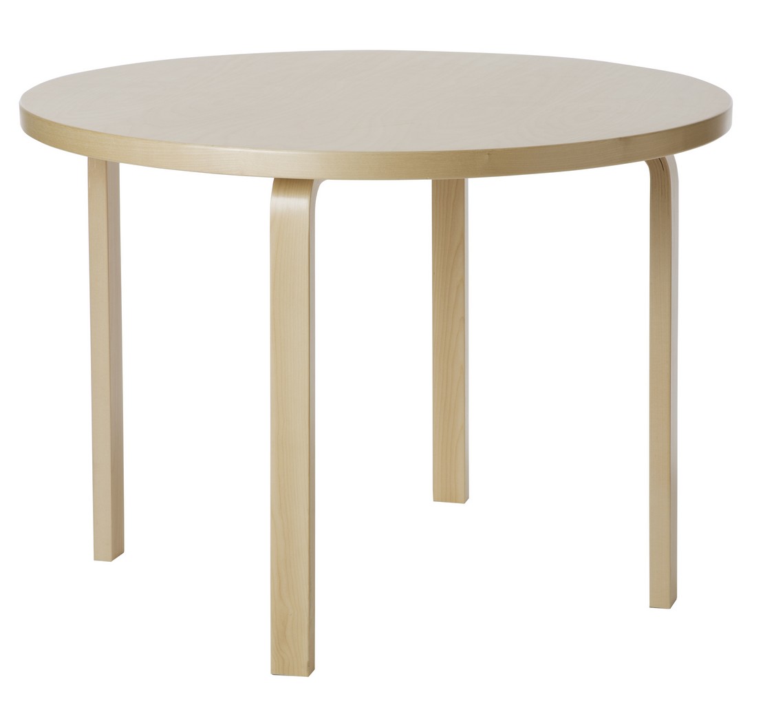 Artek 90A Tisch aus Birkenholz, runder Esstisch mit drei Beinen, skandinavisches Design.