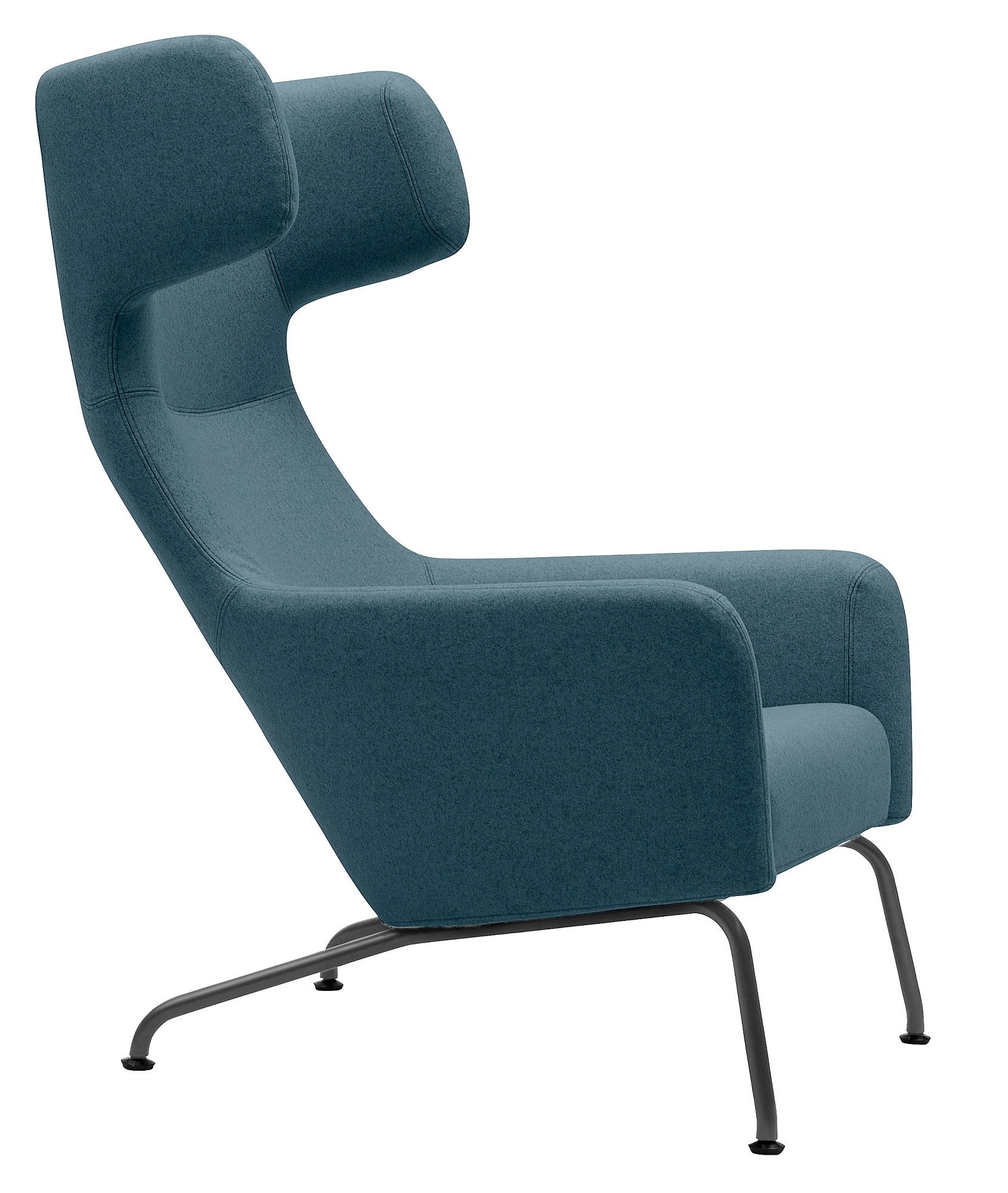 Blauer Havana Ohrensessel von Softline mit hoher Rückenlehne und schwarzen Metallbeinen.
