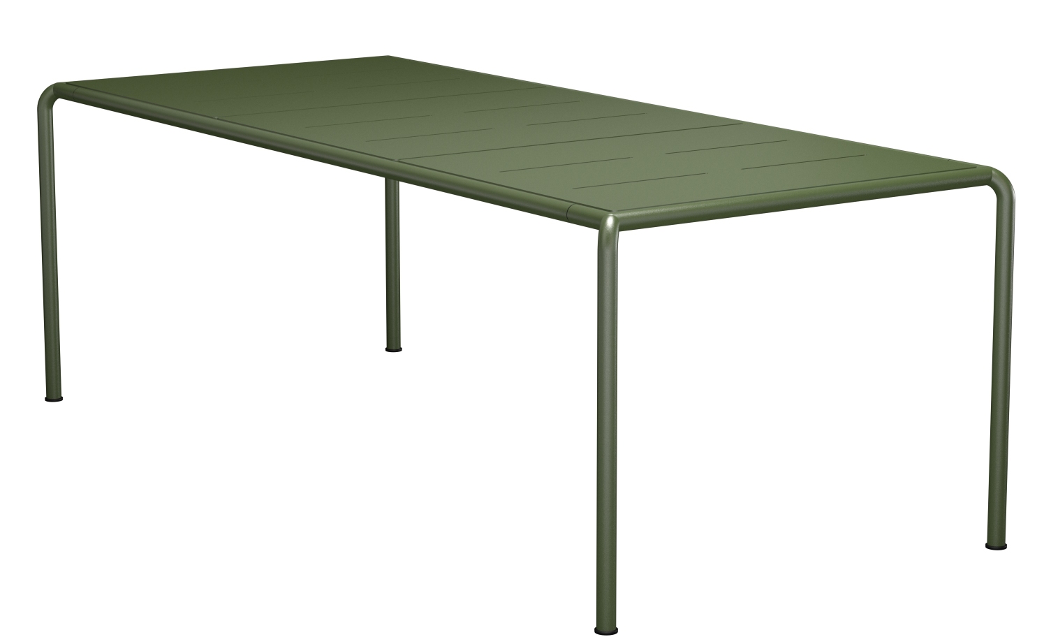 Avanti Esstisch von Houe, grüner Outdoor Tisch mit geradlinigem Design und schmalen Tischbeinen.
