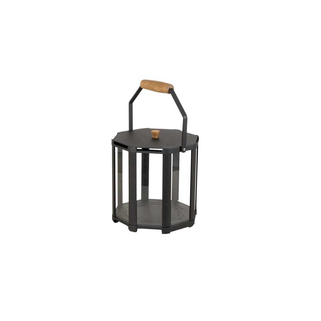 Lightlux Laterne Mini: Schwarze Outdoor-Laterne mit Teakholzgriff für stimmungsvolle Beleuchtung.