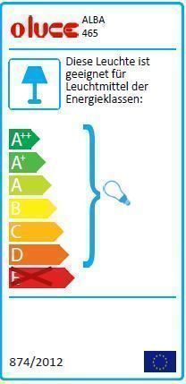 Energieeffizienzlabel der Alba 465 Pendelleuchte von Oluce, geeignet für Leuchtmittel der Energieklassen A++ bis E.