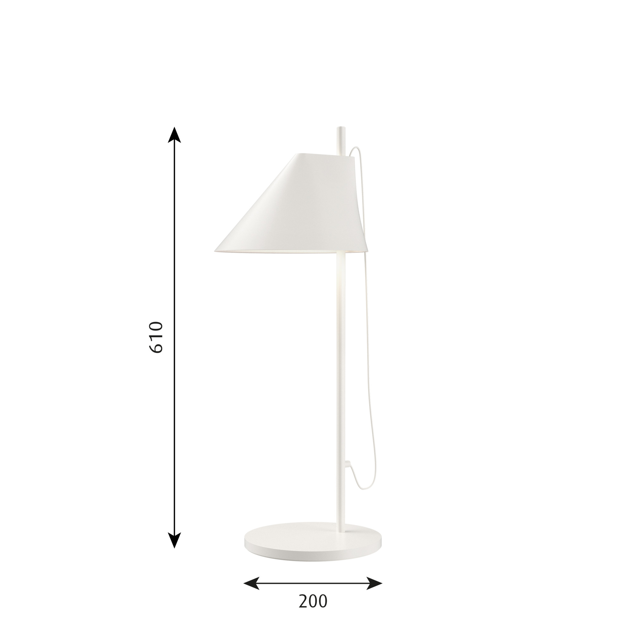 Weiße Yuh LED Tischleuchte von Louis Poulsen, modernes Design für Schreibtisch und Nachttisch.