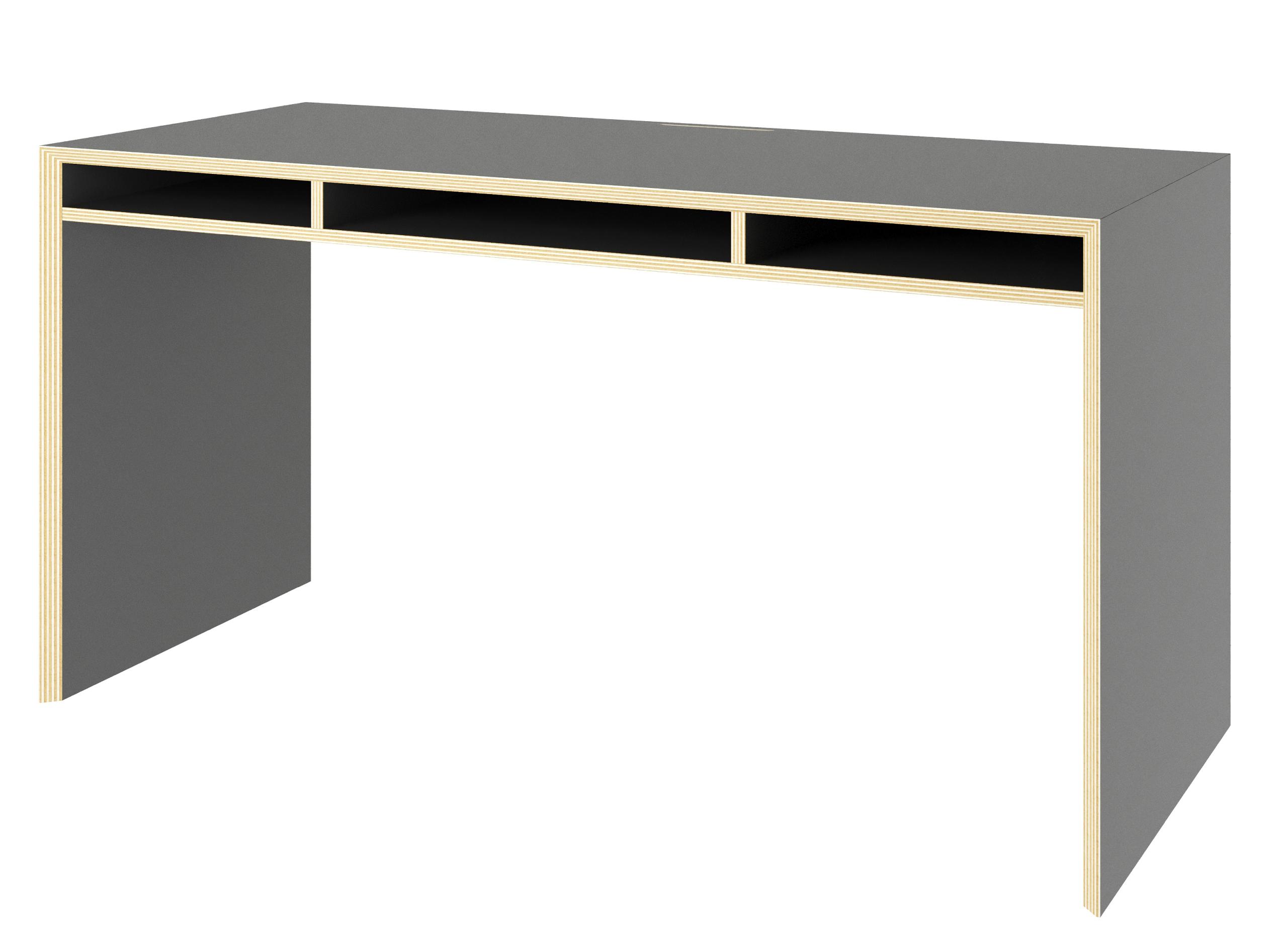 Grauer Bridge Schreibtisch von Müller Möbelwerkstätten mit Ablagefächern, modernes Design für Büro und Arbeitszimmer.