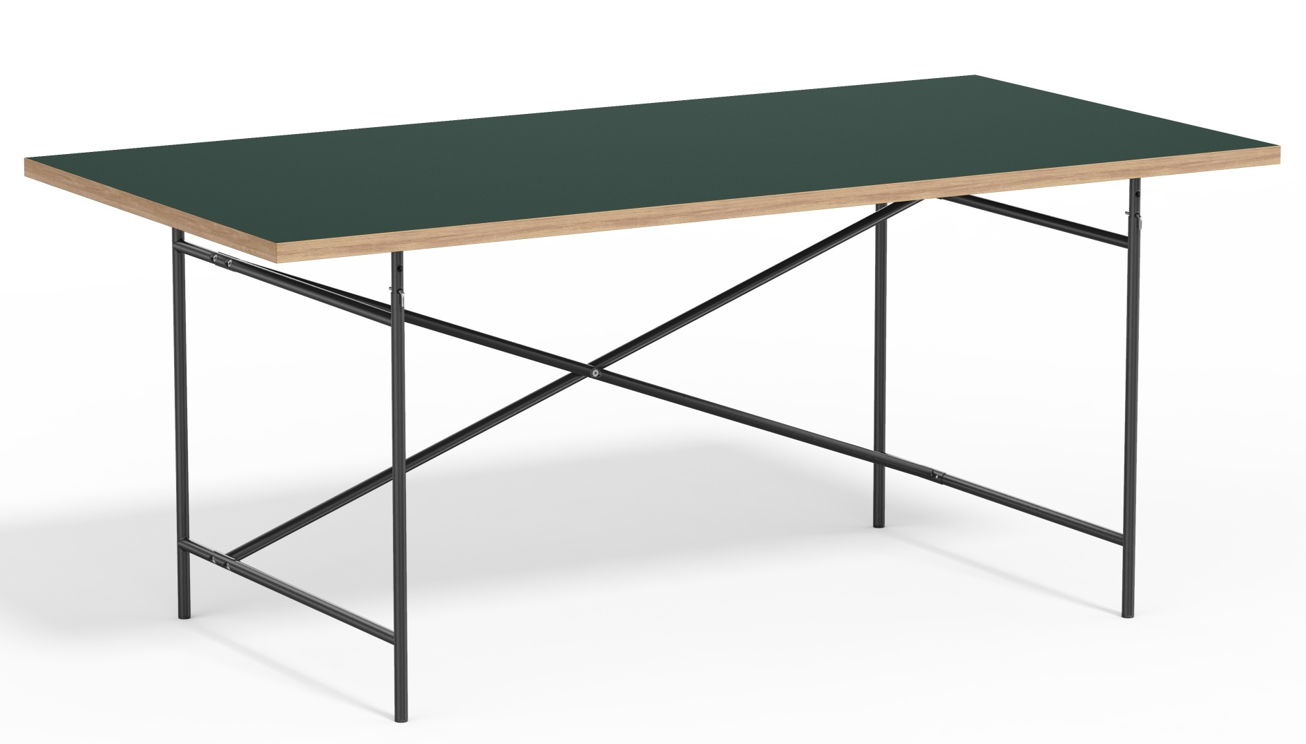 Eiermann Tisch mit dunkelgrüner Tischplatte und schwarzem Stahlgestell, Designklassiker von Richard Lampert.