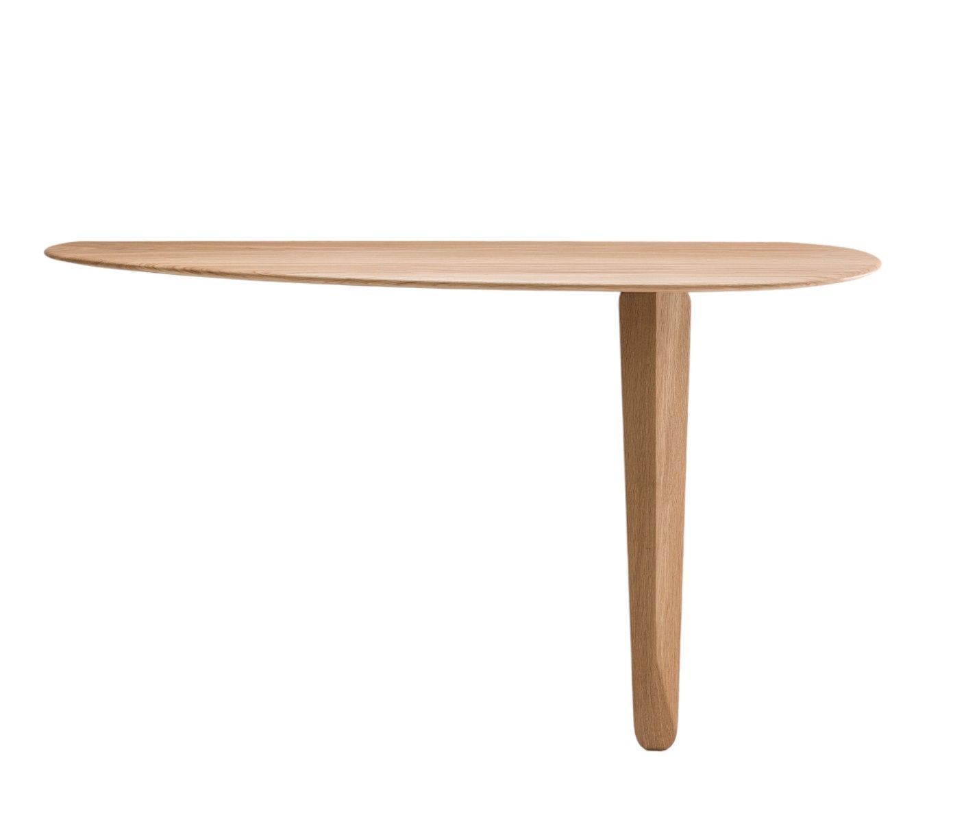 Kuyu Console Tisch: Asymmetrischer Konsoltisch aus hellem Holz mit einem Bein, modernes Design.