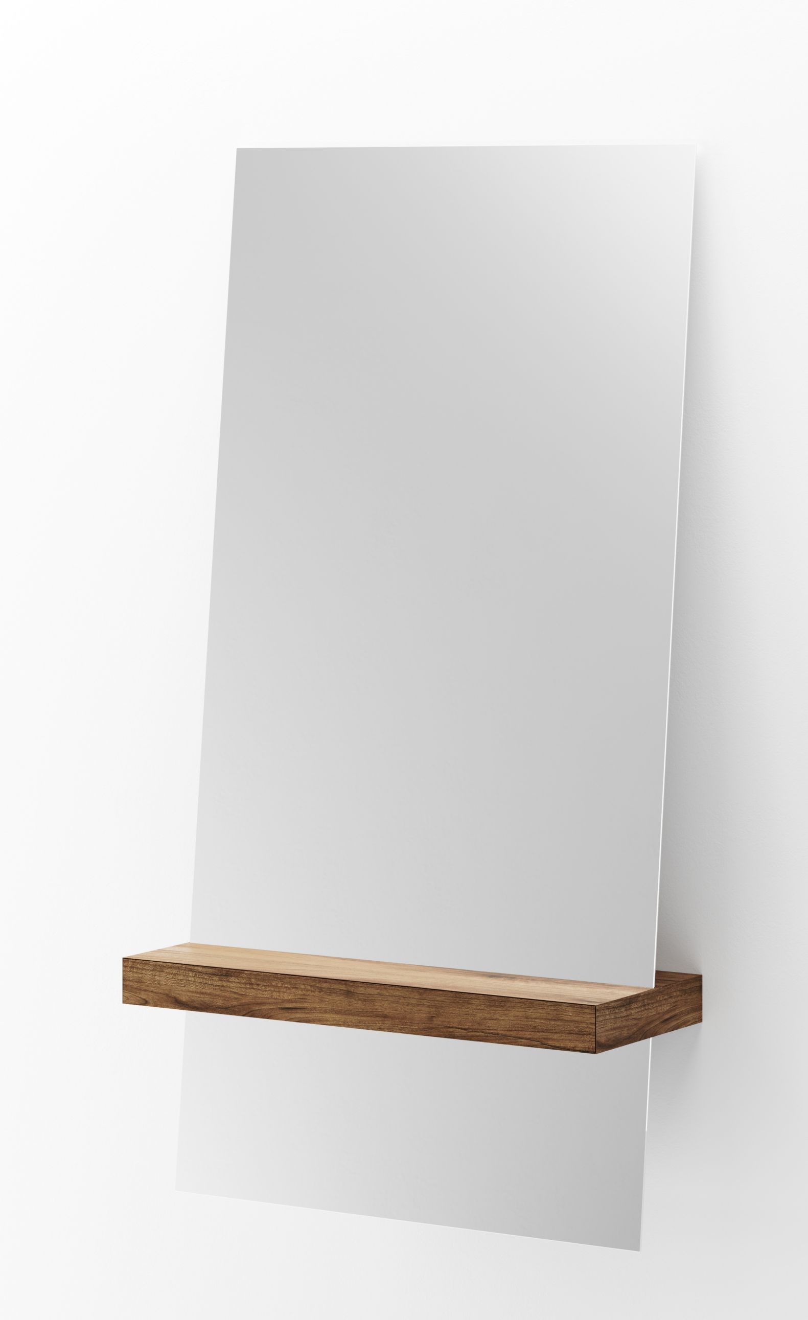 Rechteckiger Spiegel mit Walnuss-Ablage, modernes Design für Badezimmer und Flur.