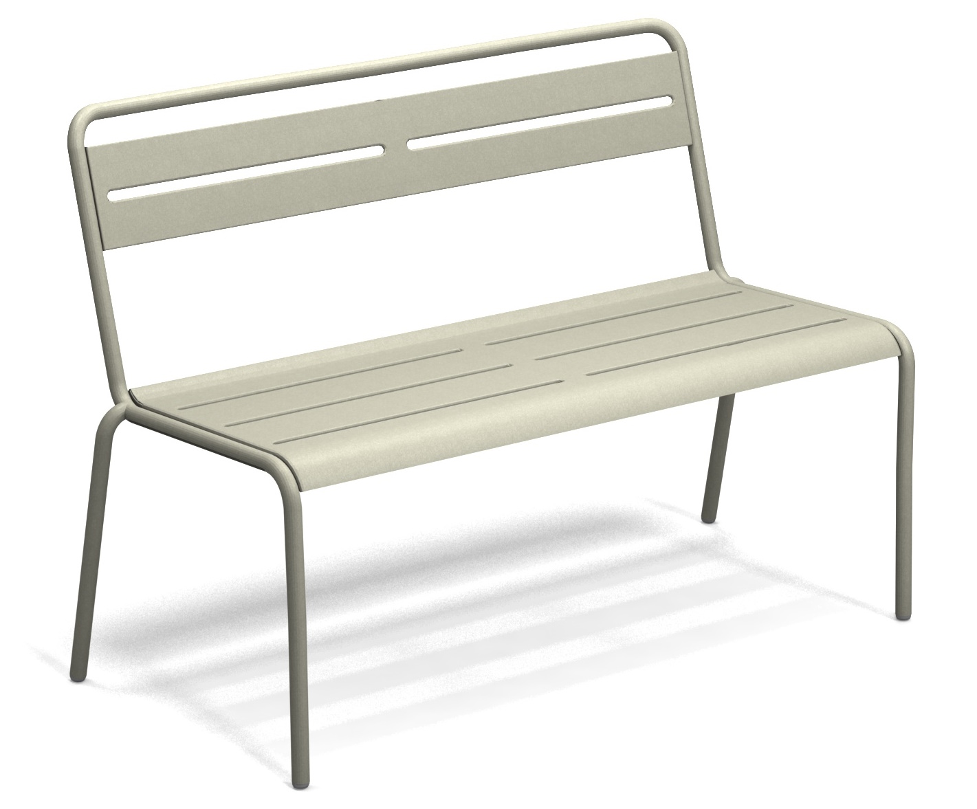 Weiße Star Bench Gartenbank von Emu für den Außenbereich, modernes Design mit Lattenstruktur und Rückenlehne.