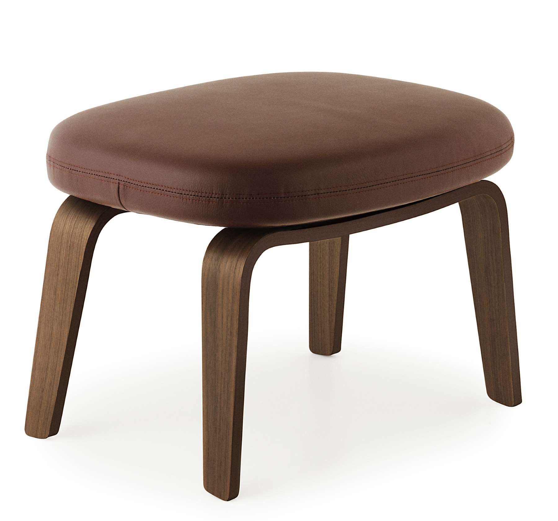 Era Footstool von Normann Copenhagen, brauner Lederhocker mit Holzbeinen für Wohnzimmer und Relaxmöbel.