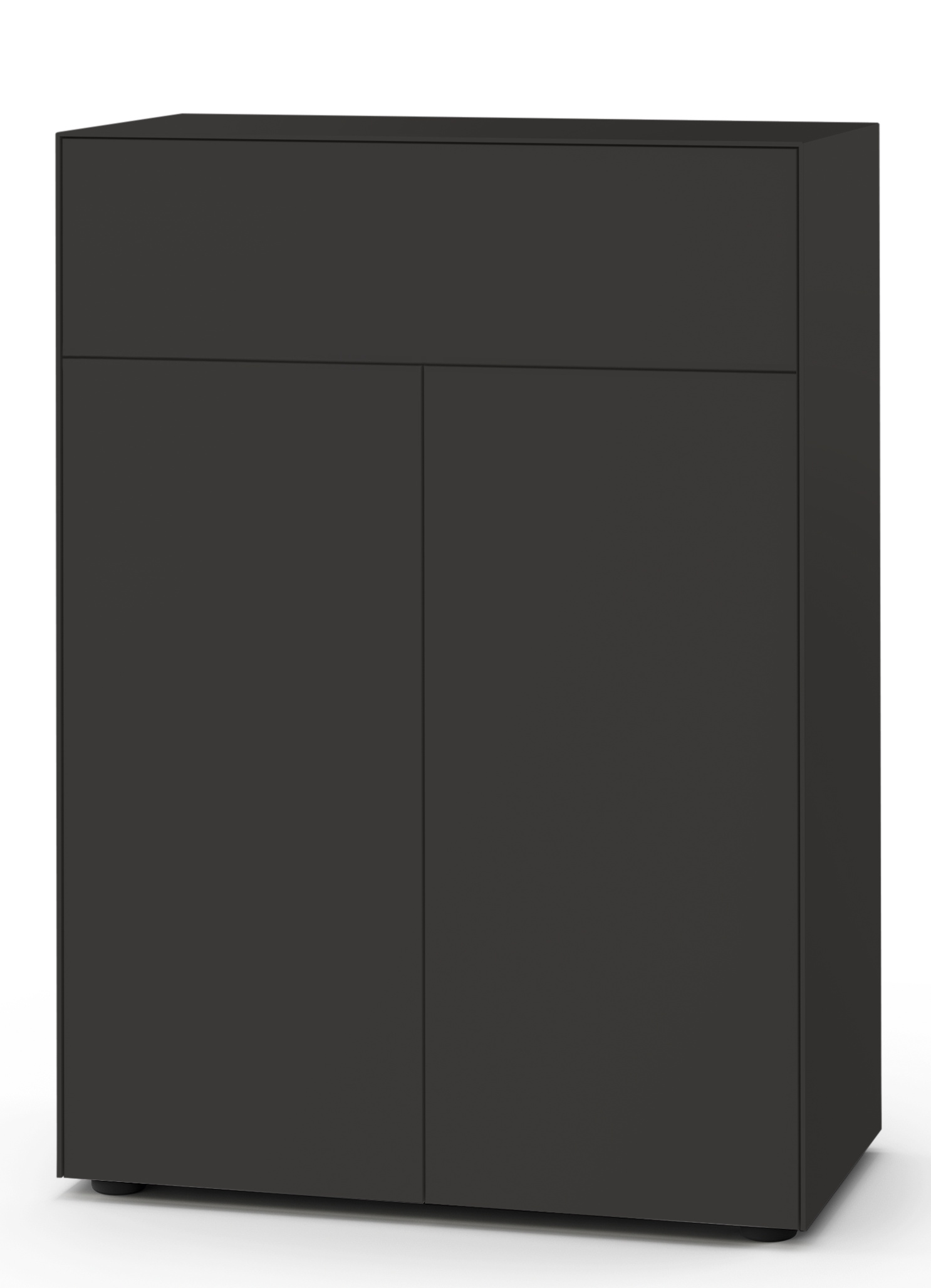 Nex Pur Box Sideboard von Piure in Anthrazit mit Türen und Schubladen für Wohnzimmer.