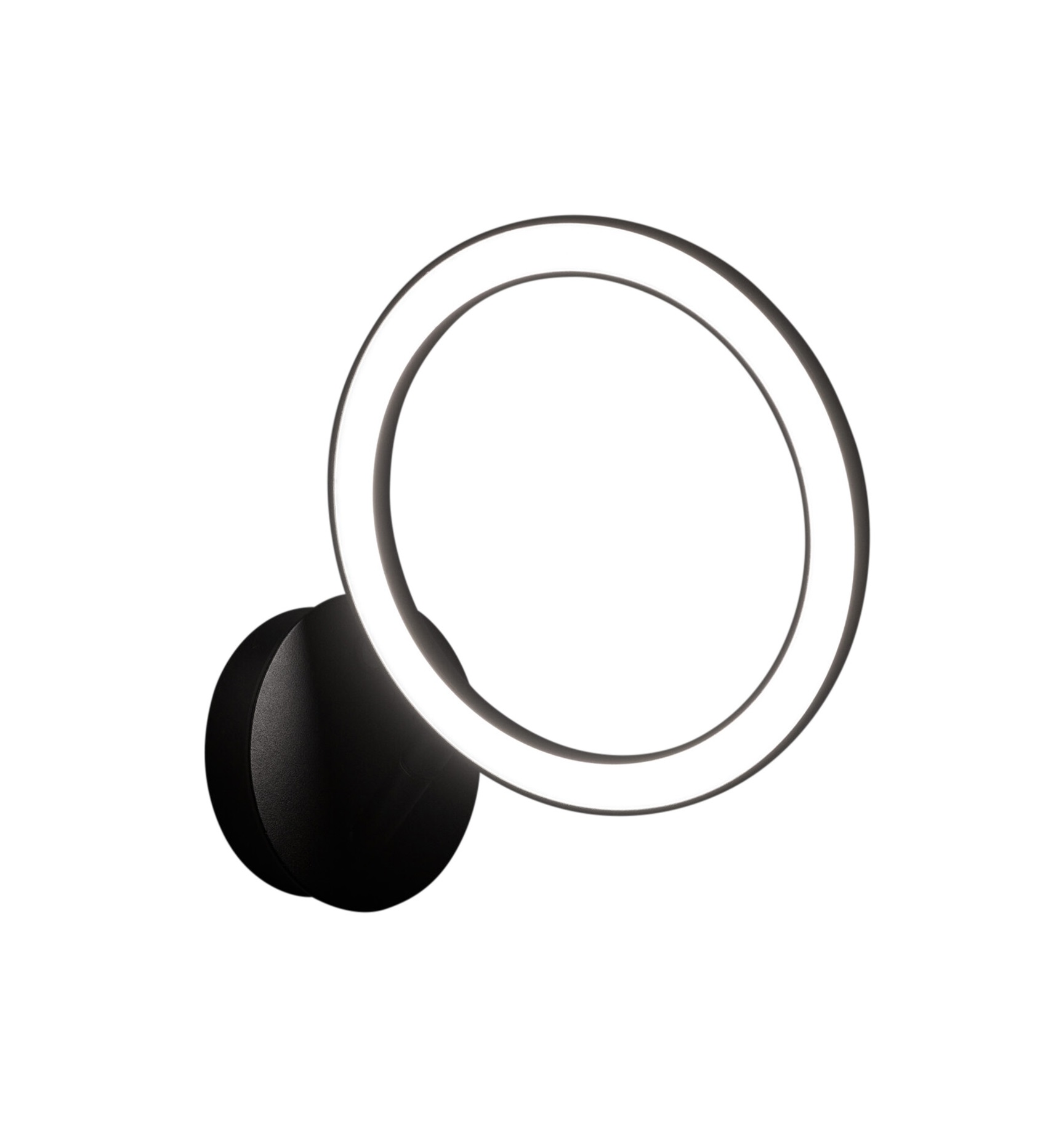 Echo Wall Wandleuchte Japth: Runde, moderne LED-Wandlampe in Schwarz mit warmweißem Licht.