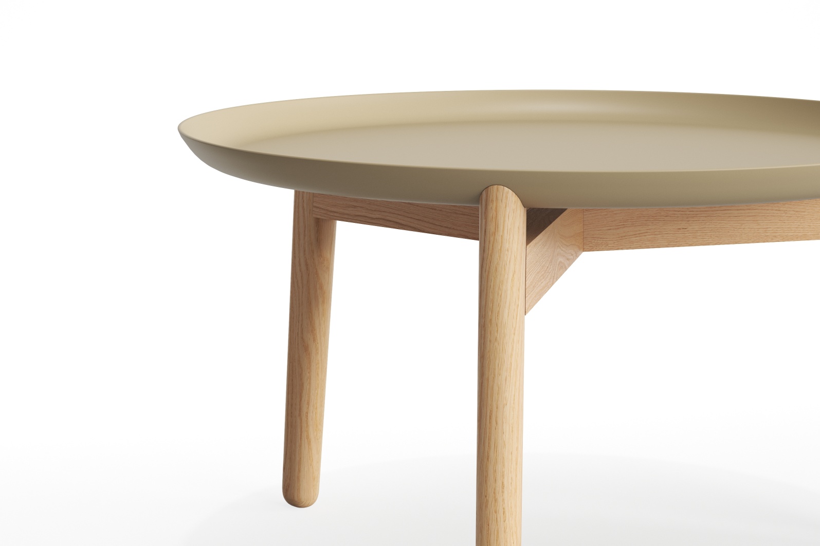 Plaisir 2 Beistelltisch von Zeitraum, Aluminium Tischplatte in Beige mit hellem Holzgestell, modernes Möbeldesign.