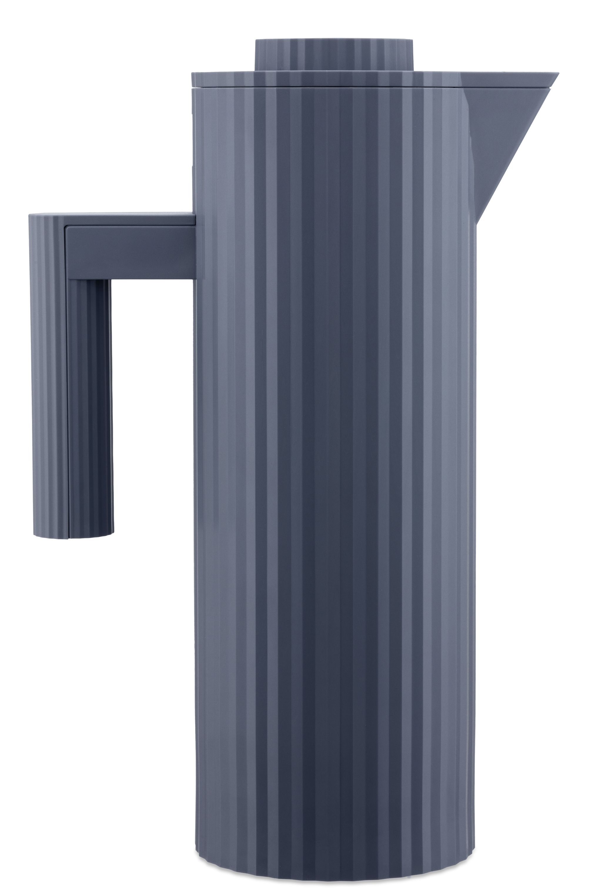 Graue Alessi Isolierkanne mit Plissee-Design, ideal für Tee und Kaffee. MDL12 Kanne für heiße Getränke.