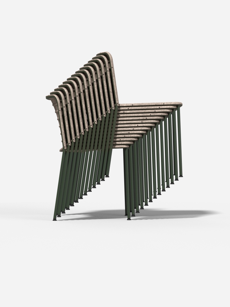 Gestapelte Flax Stacker Stühle von Please wait to be seated, moderne Sitzmöbel für Esszimmer und Büro.