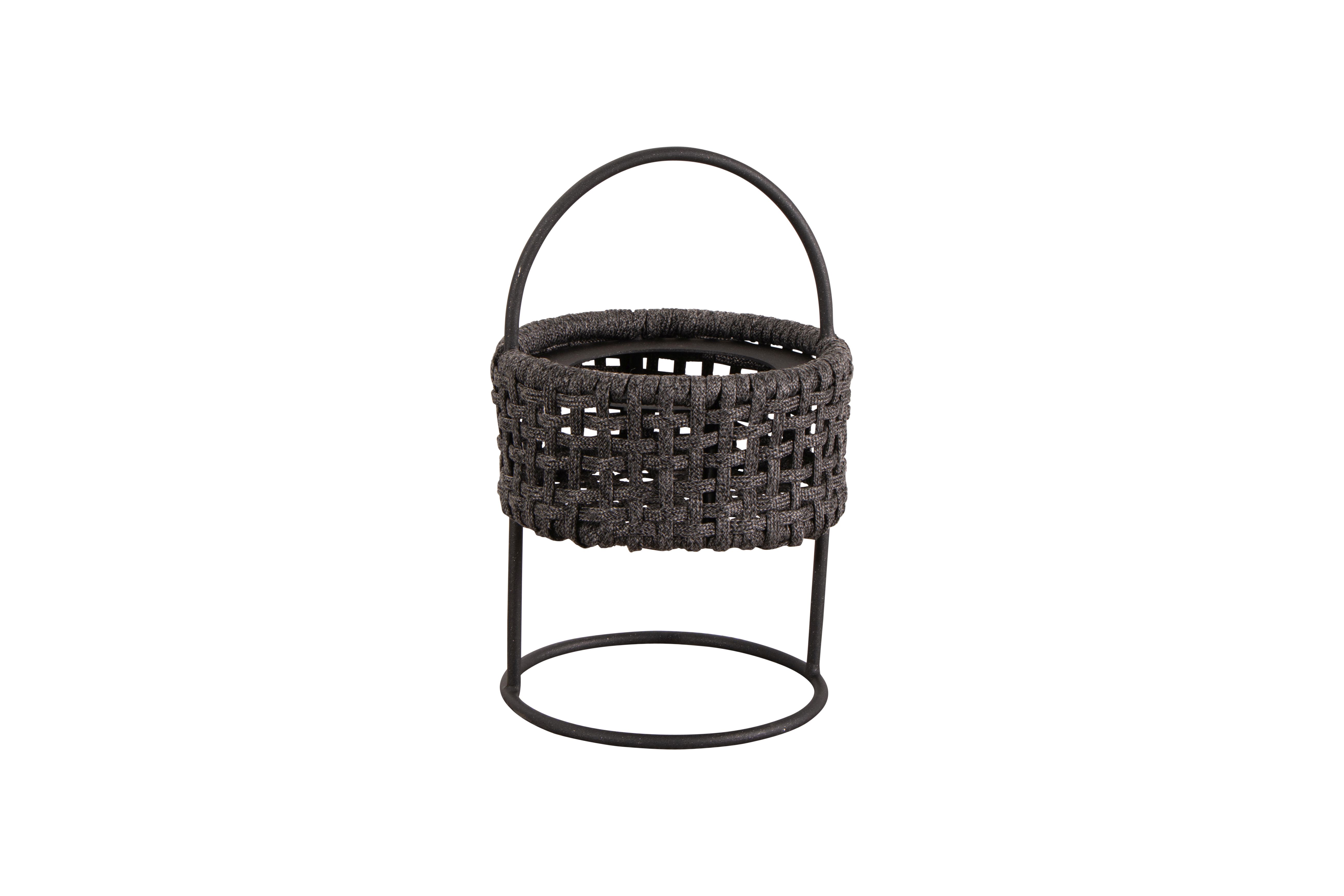Nahaufnahme der Cane-Line Illusion Outdoor Lampe in Taupe, geflochtene Optik.