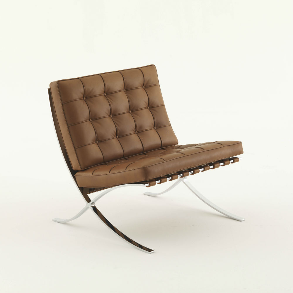 Barcelona Sessel von Knoll International mit braunem Leder und verchromtem Gestell. Designklassiker.