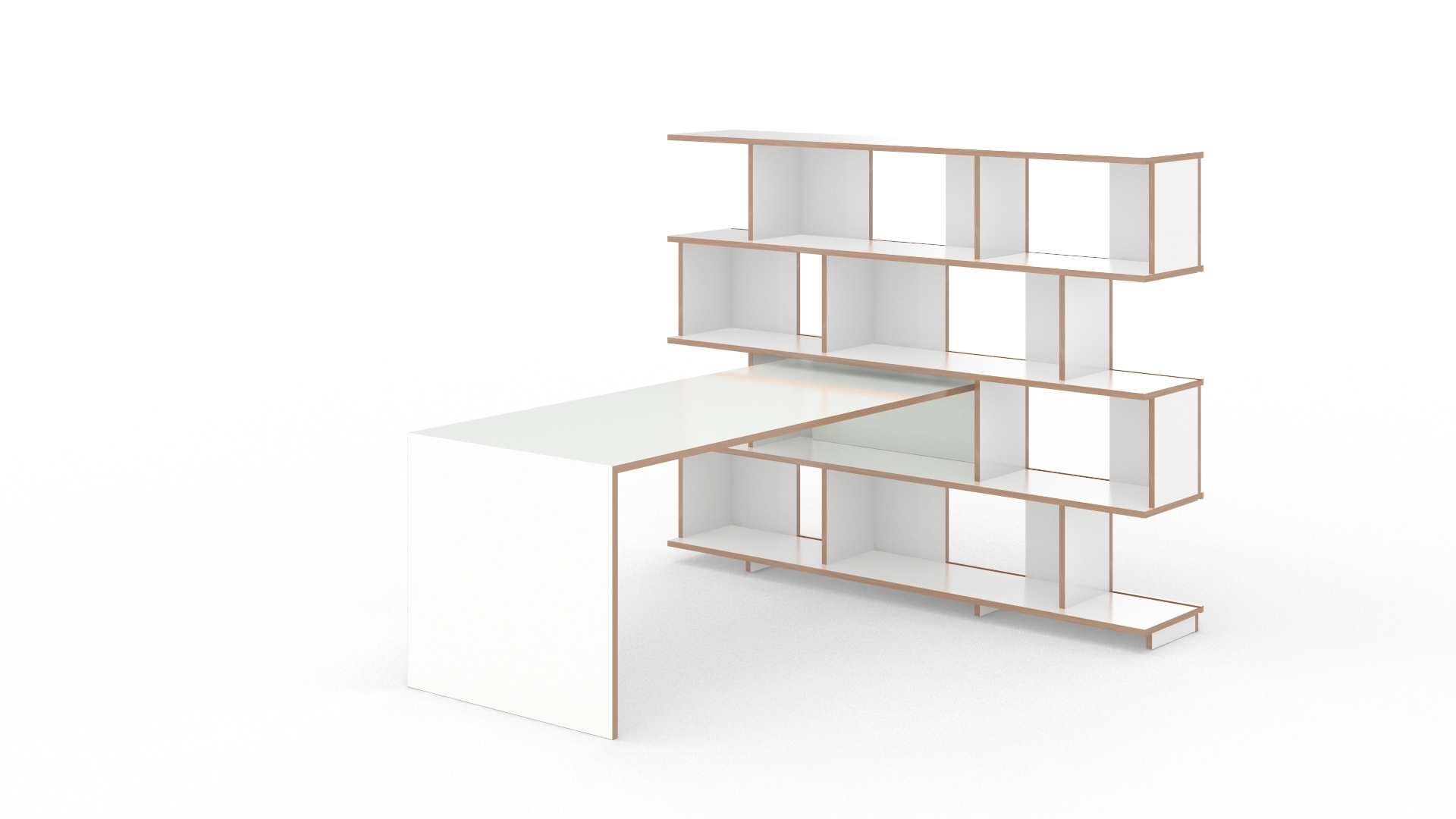 Weißer Anstelltisch für Tojo Stell Regal, modernes Design für Büro und Arbeitszimmer.