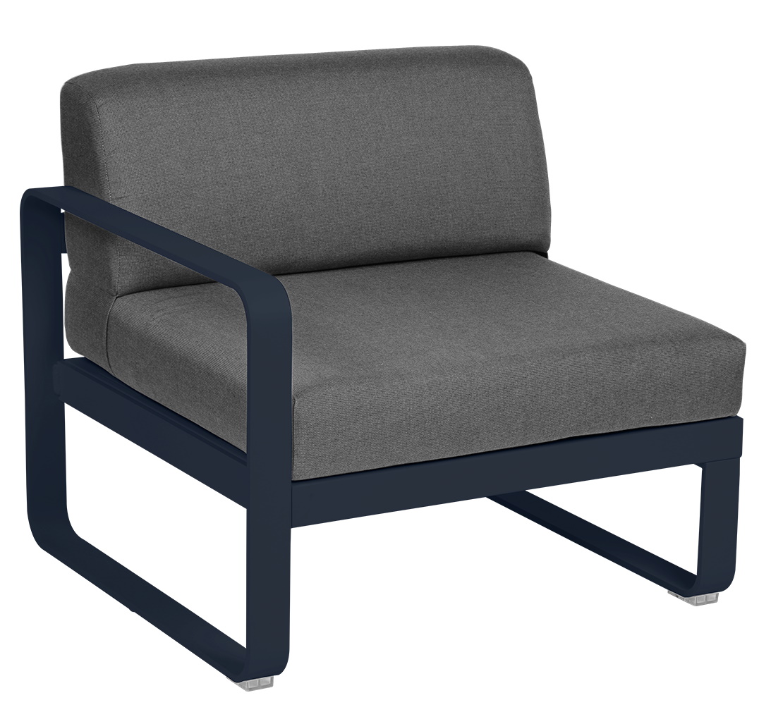 Bellevie Outdoor Sofa Modul 1-Sitzer links von Fermob in Dunkelgrau, modernes Gartenmöbel für Terrasse und Balkon.