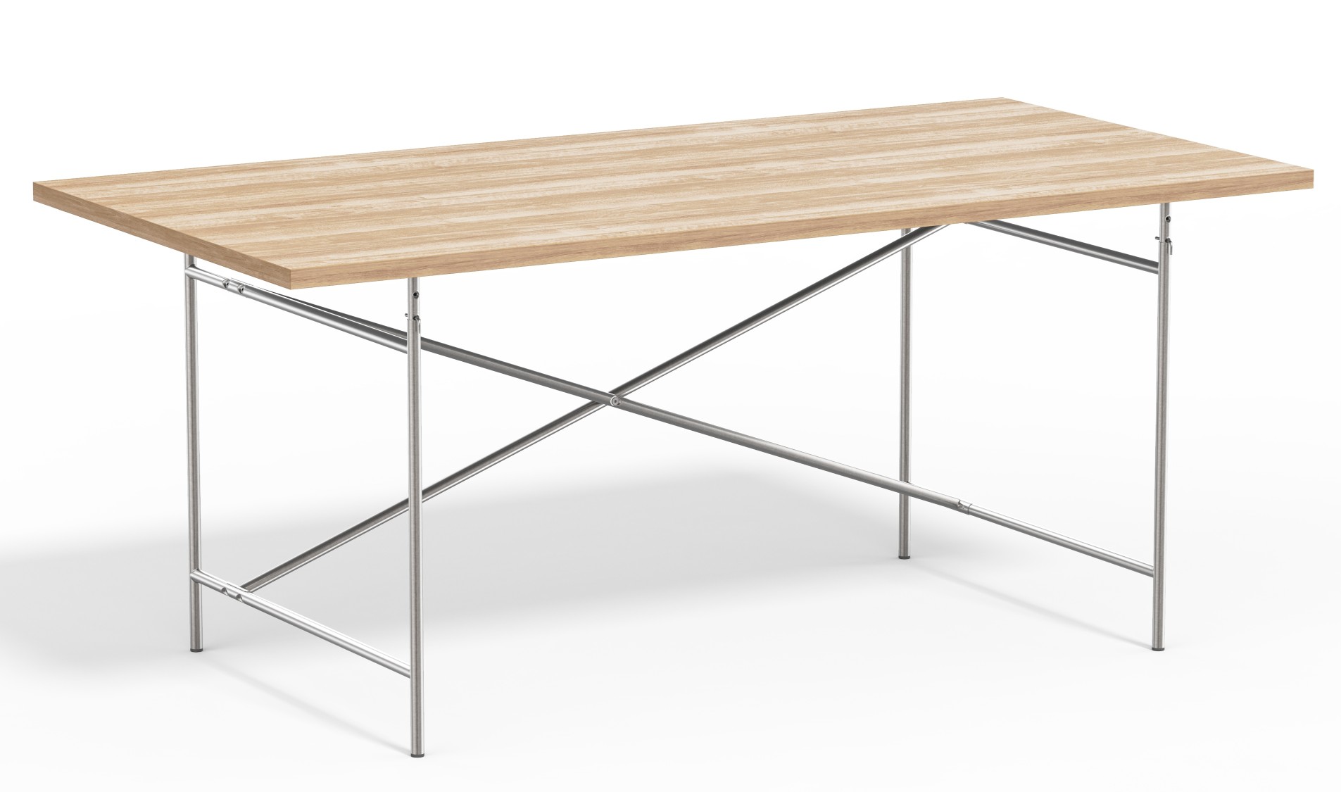 Eiermann Tisch mit hellem Holz und Stahlgestell, Designklassiker für Büro und Wohnraum.