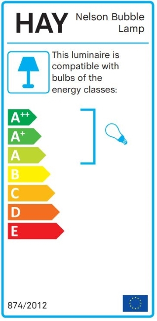 Energieeffizienzlabel für Hay Nelson Cigar Bubble Pendelleuchte, kompatibel mit Leuchtmitteln der Energieklassen A++ bis E.