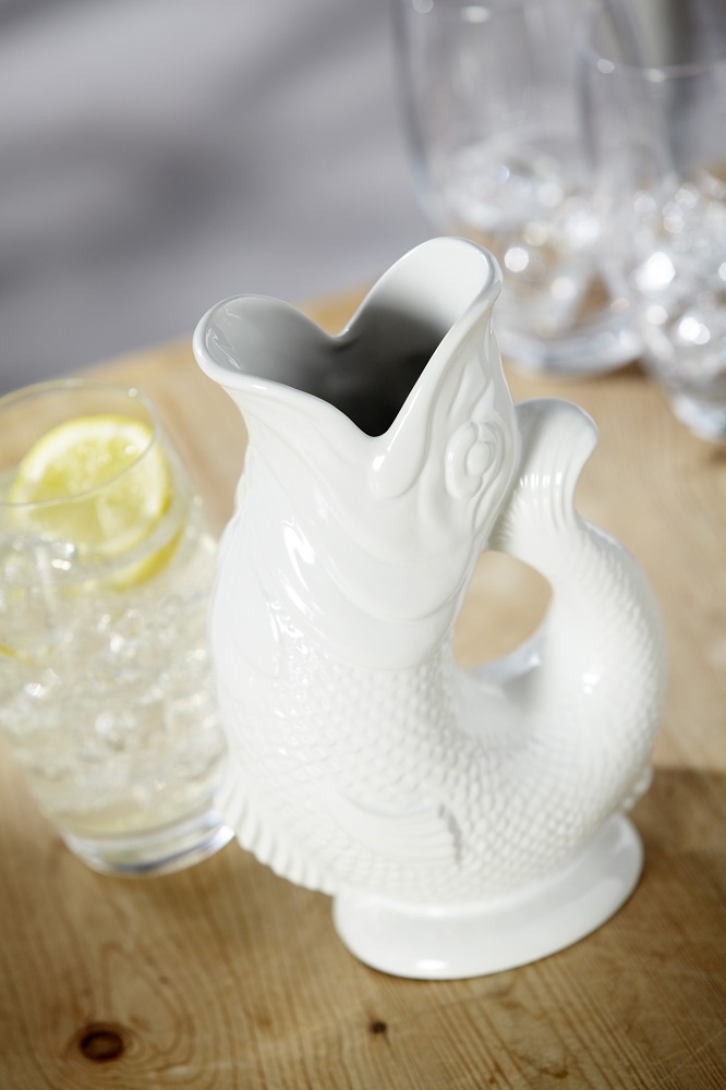 Türkisfarbene Gluckigluck Fischkaraffe in XL-Größe, Keramik-Wasserkrug in Form eines Fisches, dekorative Vase.