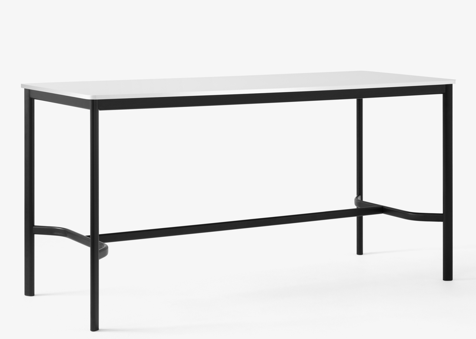 AndTradition Drip High Table: Moderner Stehtisch mit weißer Tischplatte und schwarzem Metallgestell.
