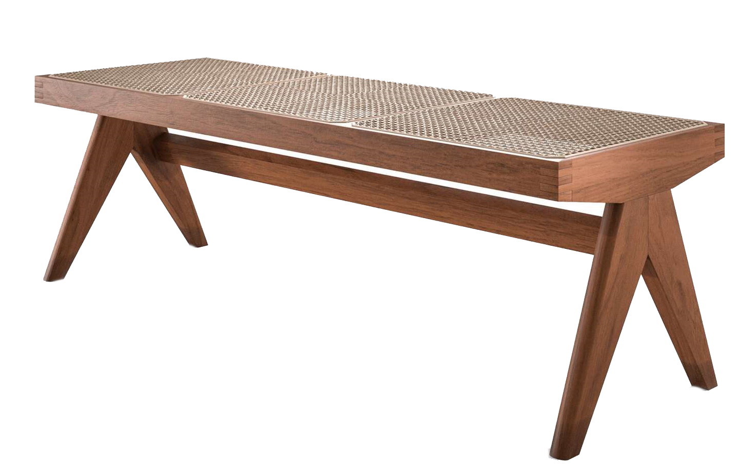 Cassina Bank 057 aus Teakholz mit Wiener Geflecht, modernes Design für Wohnzimmer und Wartebereiche.