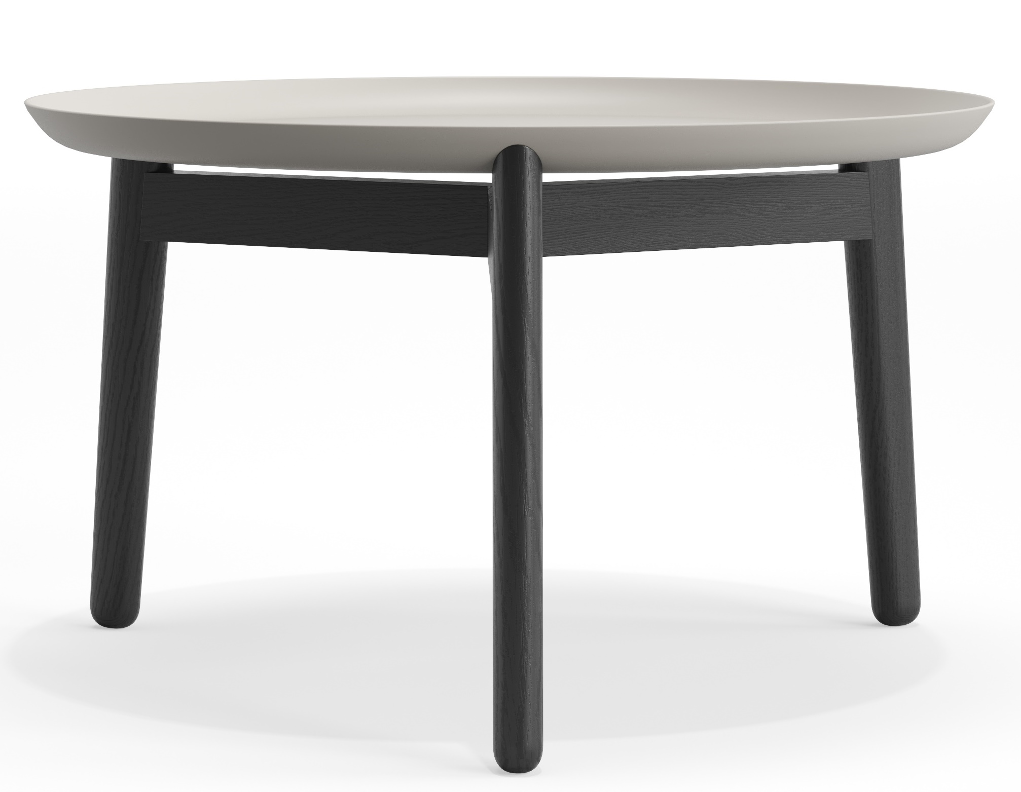Plaisir 2 Beistelltisch von Zeitraum, runder Aluminium Tisch mit dunklem Holzgestell, Höhe 32 cm.