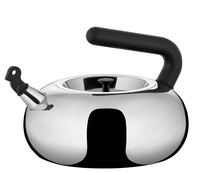 Irony Bulbul Wasserkessel von Alessi: Edelstahlkessel mit schwarzem Griff und Ausguss. Limited Edition.